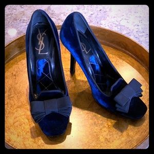 YSL blue velvet pumps